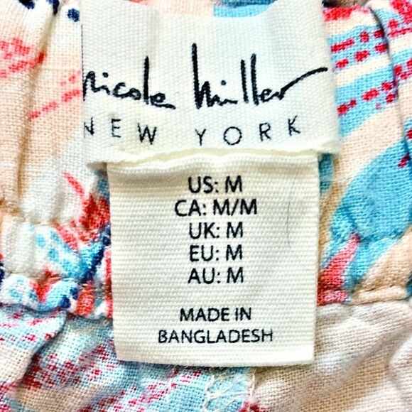 Nicole Miller Linen Blend Wide Leg Pants Medium Paper Bag Waist Tropical Floral - Picture 5 of 7